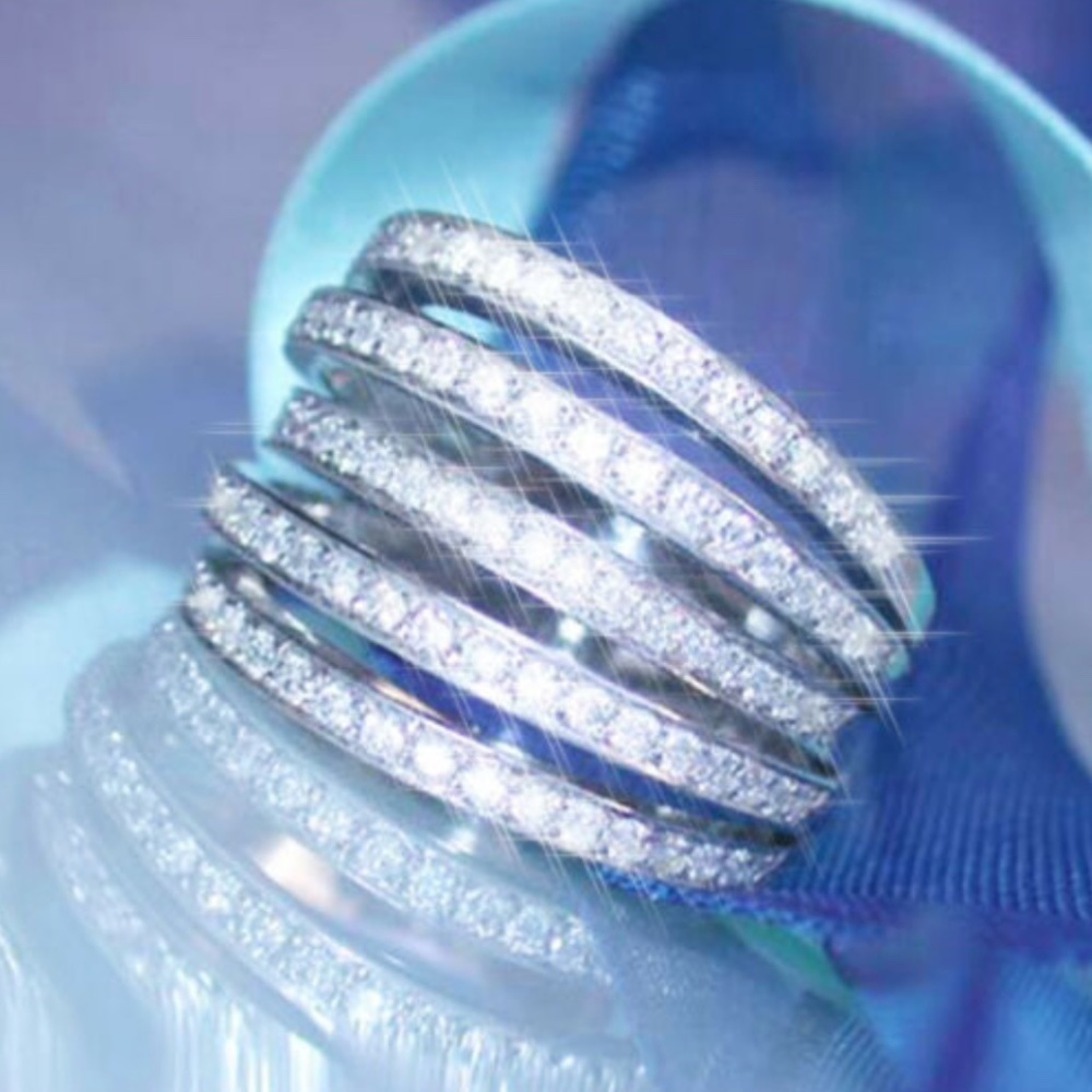 NEW 925 Silver White Sapphire Multilayer Bands Ring, CUTE RING, SHINY RING. - Picture 1 of 5